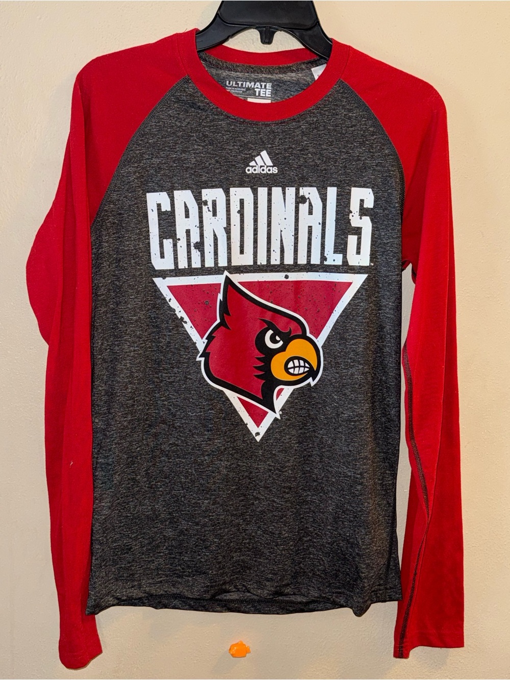 NWOT Adidas Cardinals Long Sleeve Ultimate Tee - Red & Charcoal Sz Small